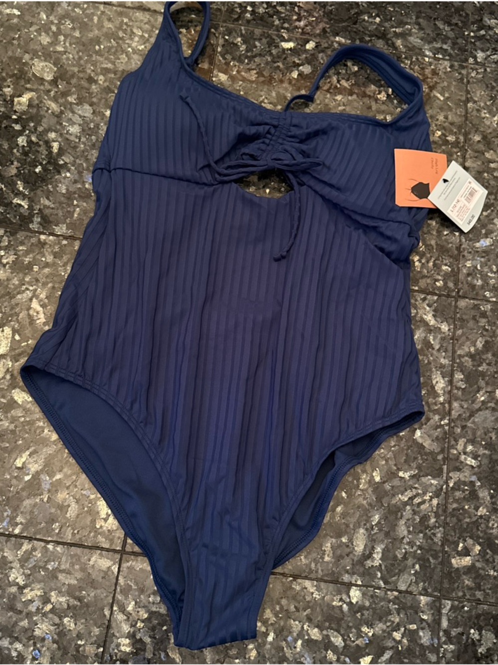 Shade & Shore Navy Ribbed One-Piece Swimsuit